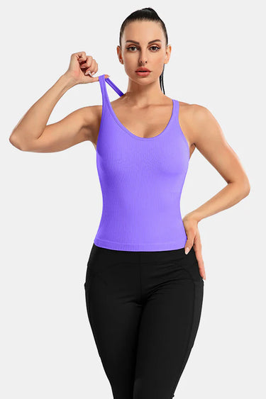 Purple Ribbed Racerback Workout Crop Tank